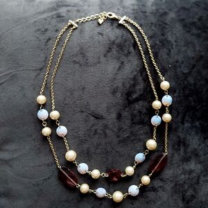 CAROLEE double strand necklace pearl/purple/gold tone